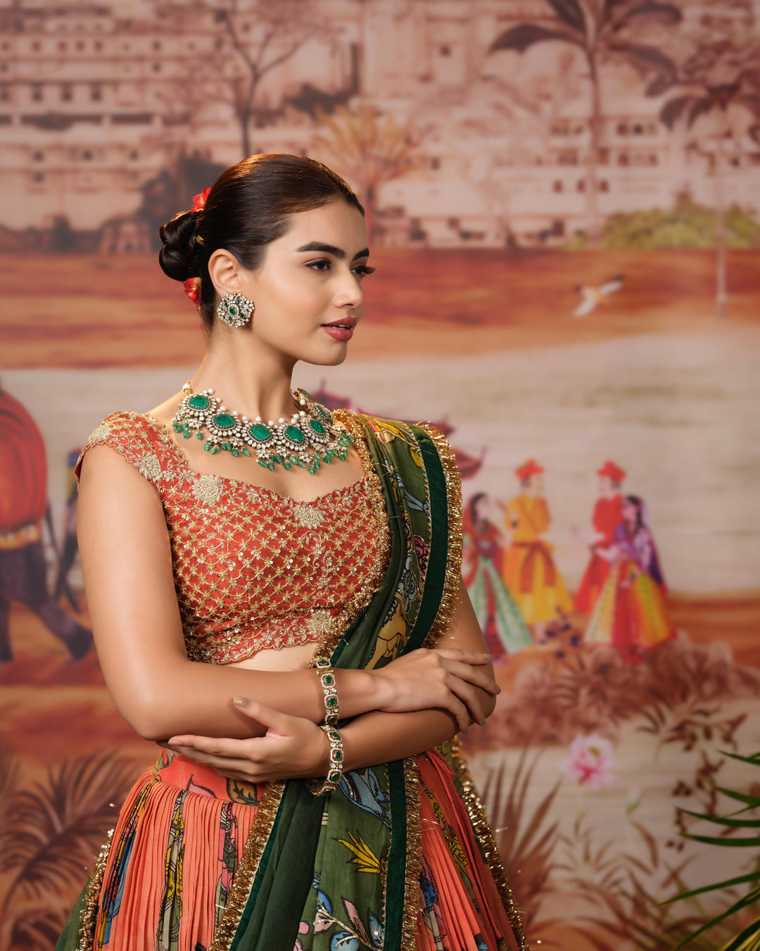 Orange Bridal Kalamkari Lehenga