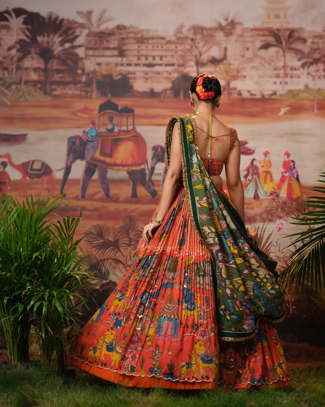 Orange Bridal Kalamkari Lehenga