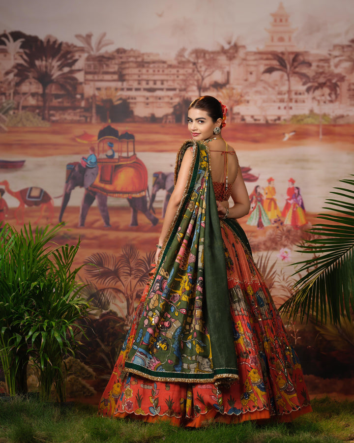 Orange Bridal Kalamkari Lehenga