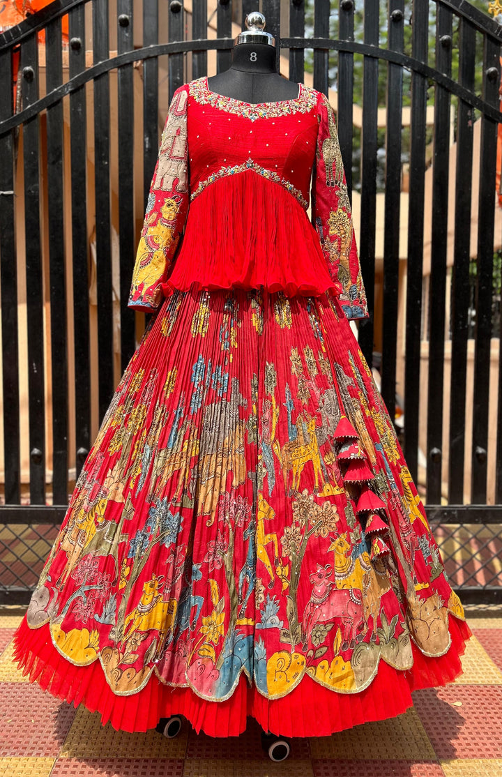Red Kalamkari Lehenga