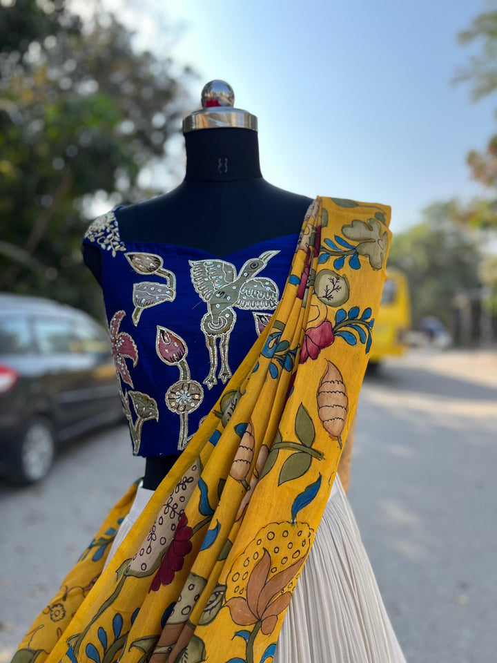 Bridal Blue & Red Kalamkari Lehenga