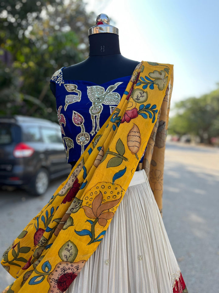 Bridal Blue & Red Kalamkari Lehenga