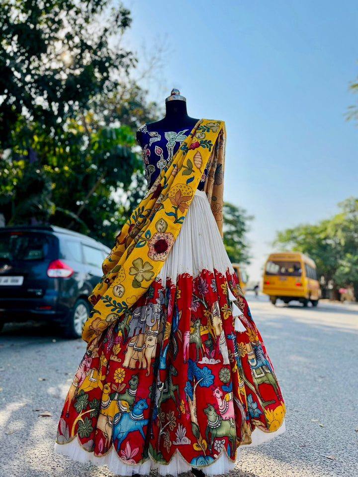 Bridal Blue & Red Kalamkari Lehenga