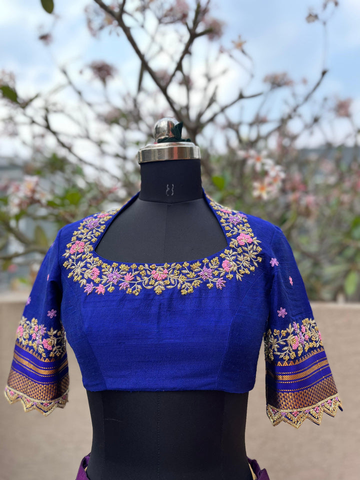 Stunning Blue & Purple Narayanpet Handloom Lehenga for Women - Shop Ethnic Wear at MyRiti