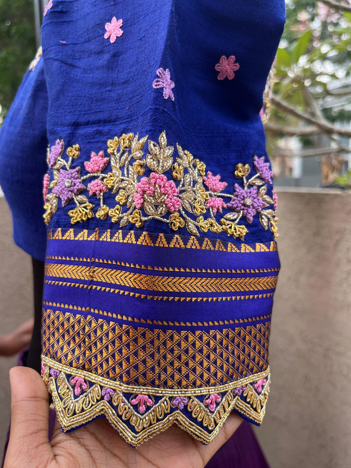 Stunning Blue & Purple Narayanpet Handloom Lehenga for Women - Shop Ethnic Wear at MyRiti