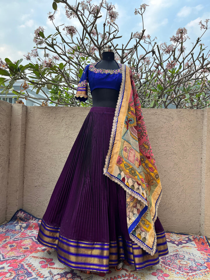 Stunning Blue & Purple Narayanpet Handloom Lehenga for Women - Shop Ethnic Wear at MyRiti