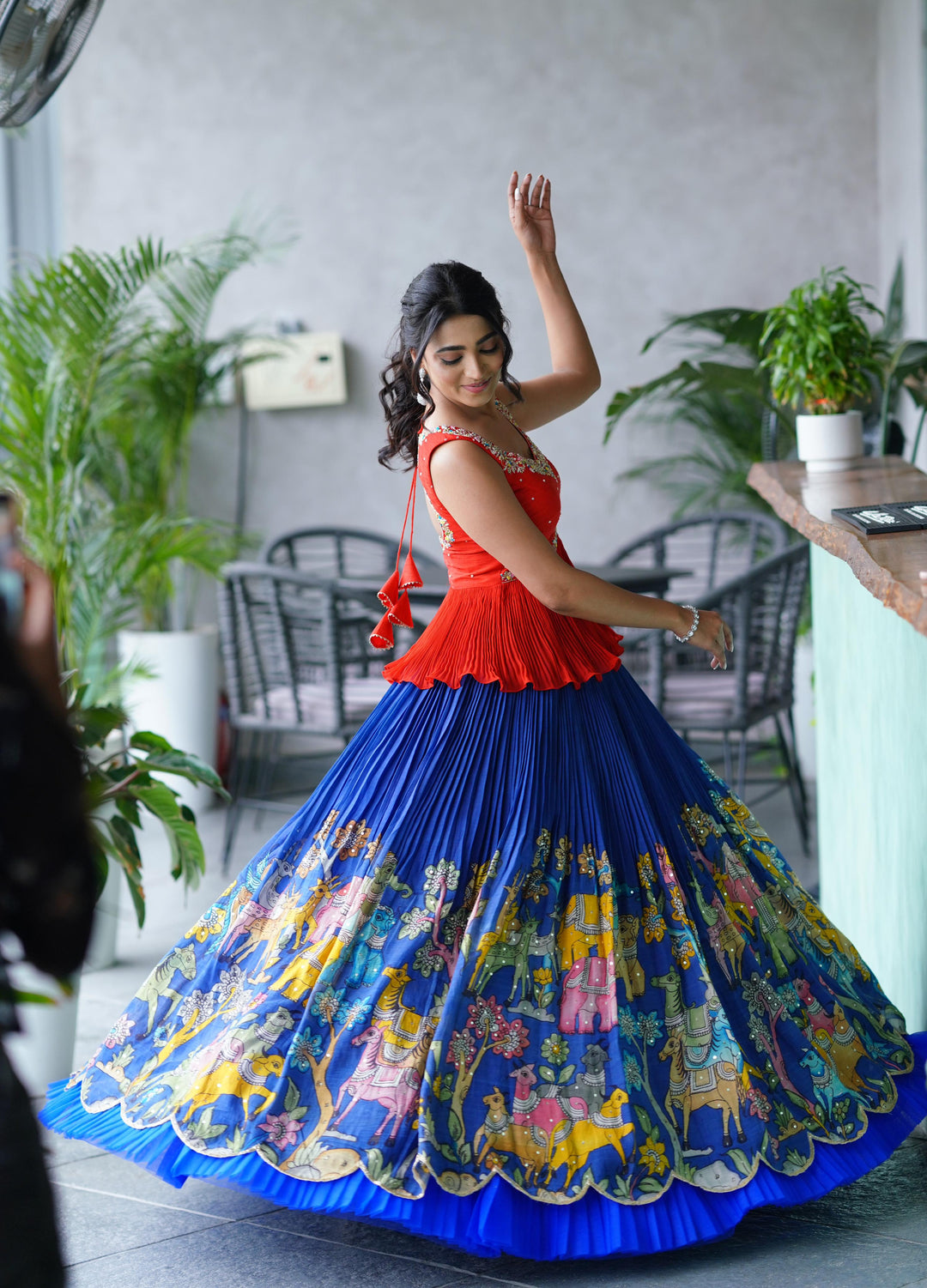 Red & Blue Kalamkari Lehenga