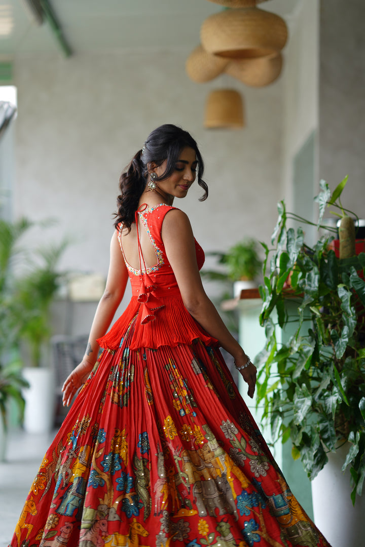 Red Kalamkari Lehenga