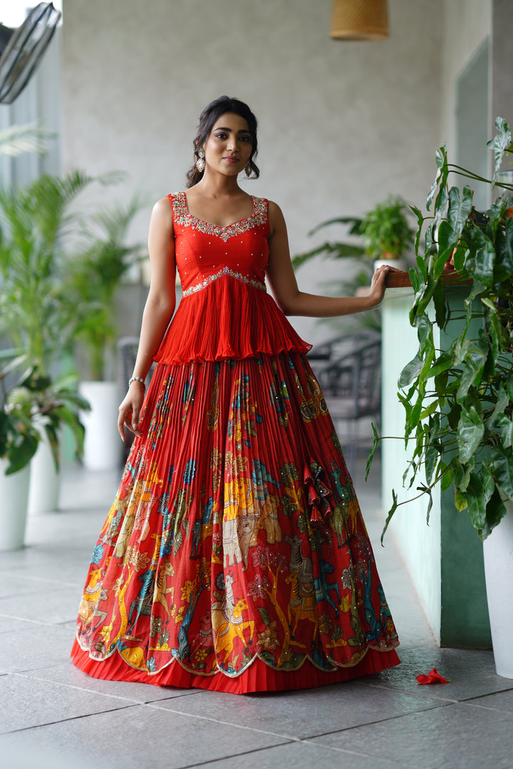 Red Kalamkari Lehenga
