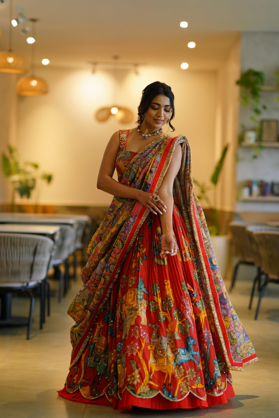 Red Kalamkari Lehenga
