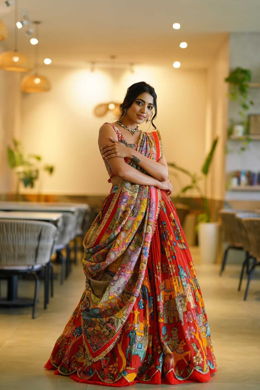 Red Kalamkari Lehenga