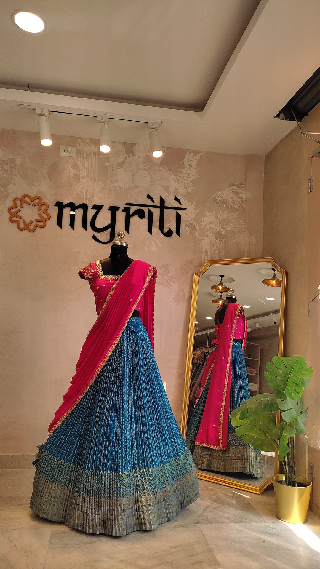 Pink & Blue Bandhani Lehenga