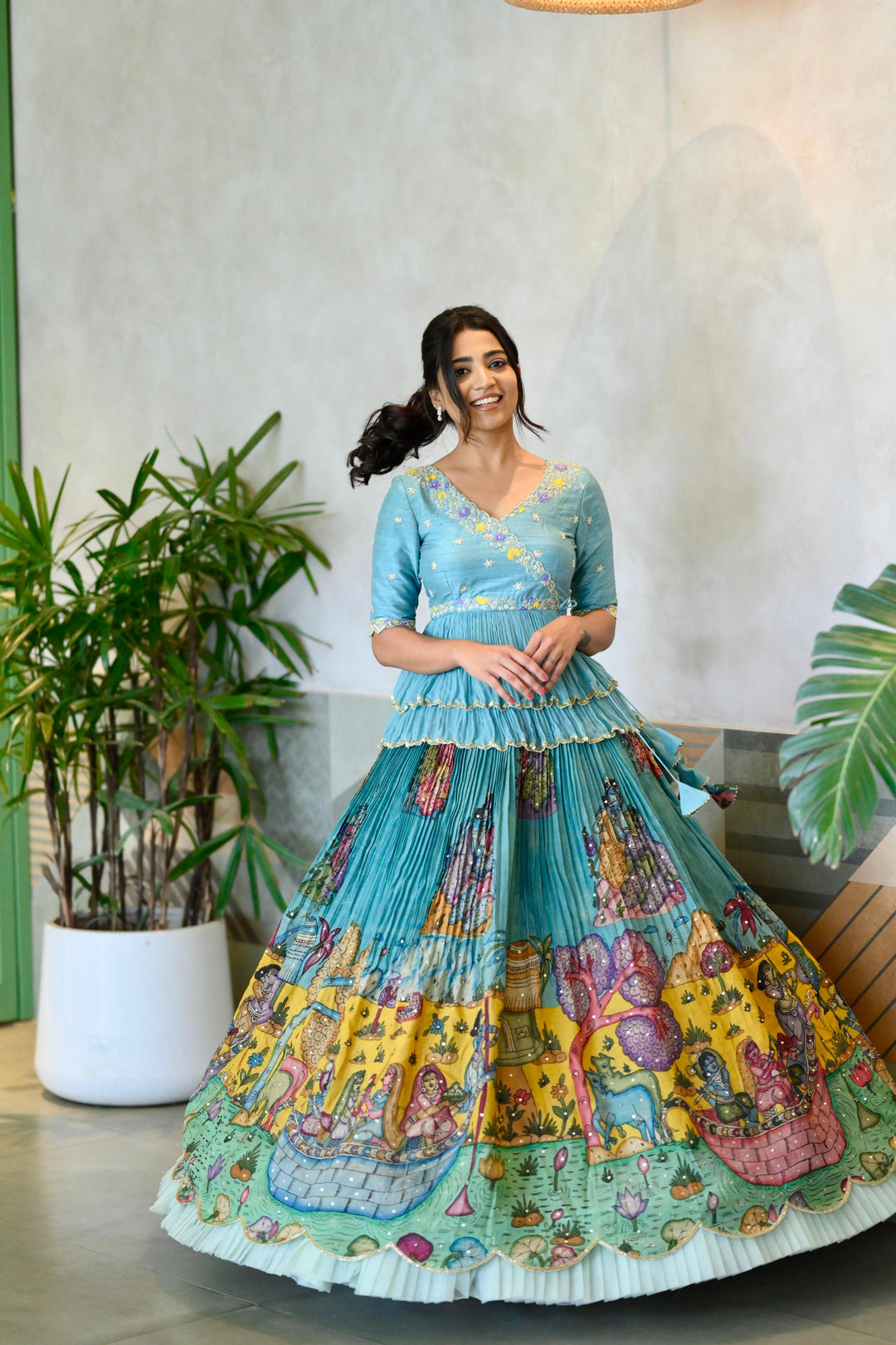 Sea Blue Kalamkari Lehenga