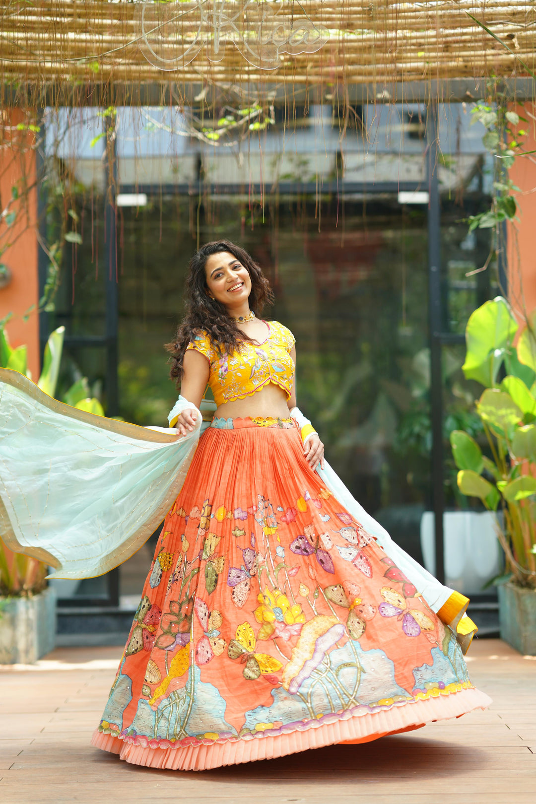 Yellow & Orange Kalamkari Lehenga