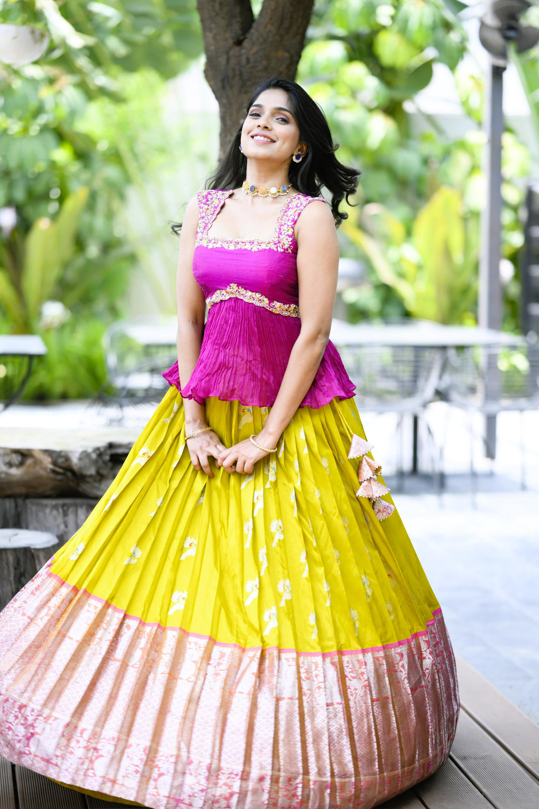 Pink & Yellow Silk Lehenga