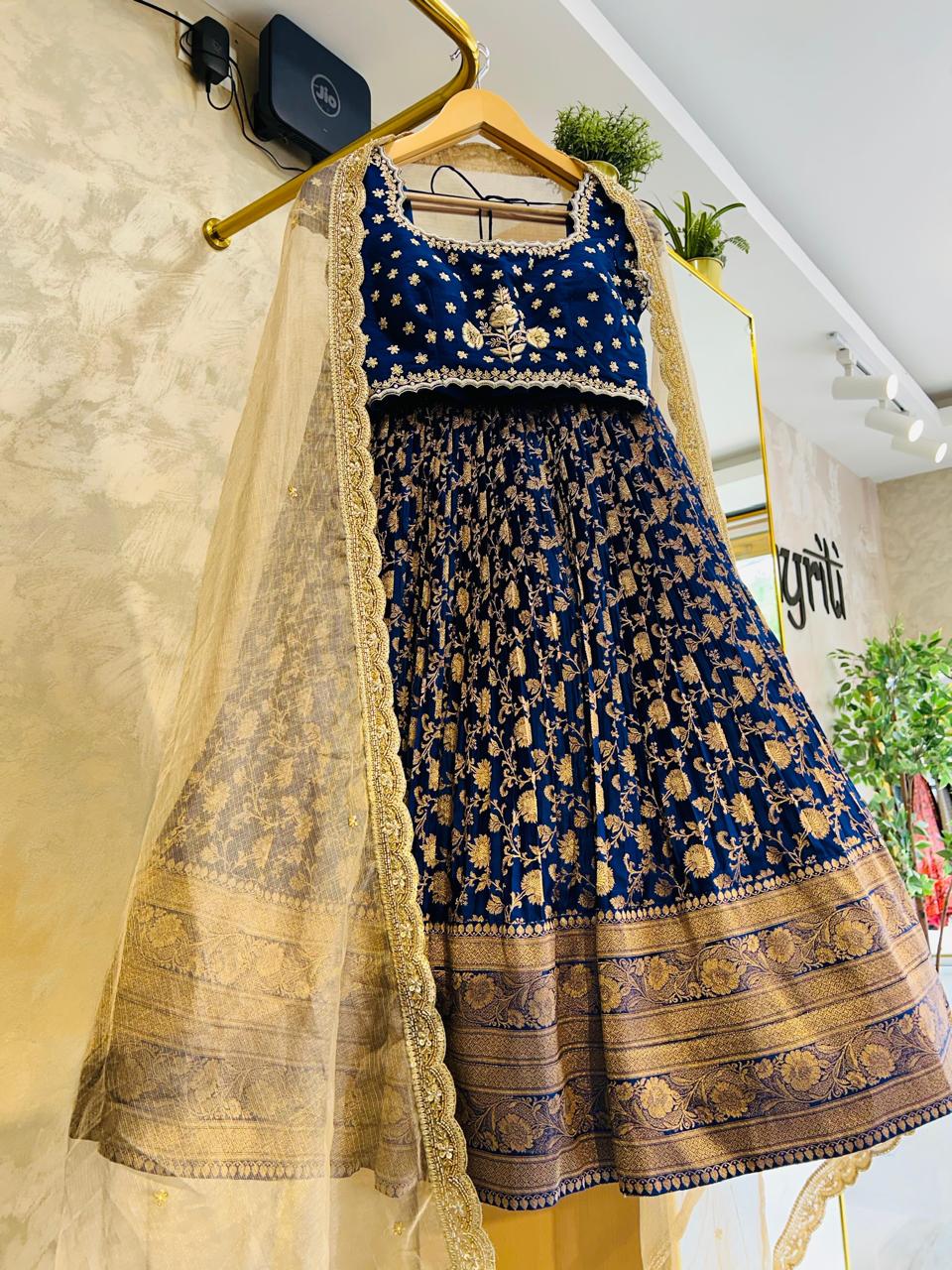 Dark Blue Banaras Silk Lehenga