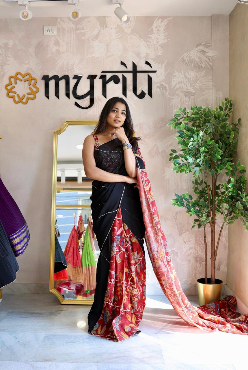 Black Pen Kalamkari Saree