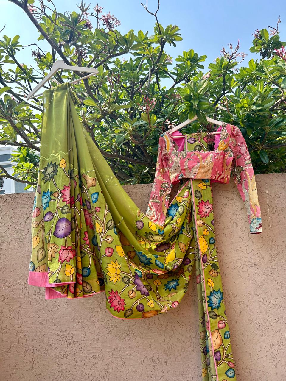 Green Pen Kalamkari Saree