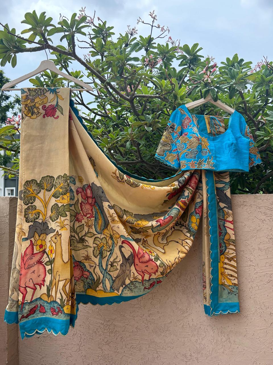 Cream Pen Kalamkari Saree