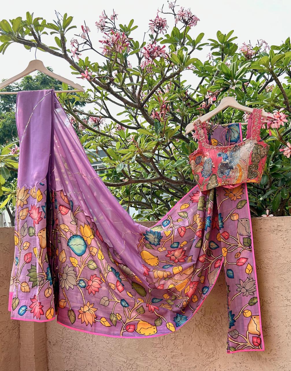 Lavendar Pen Kalamkari Saree