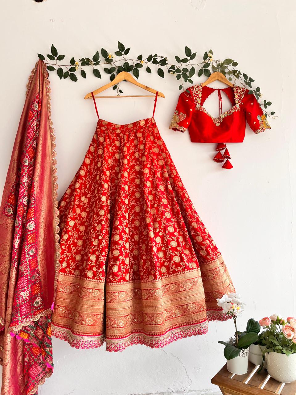 Red Banaras Silk Lehenga