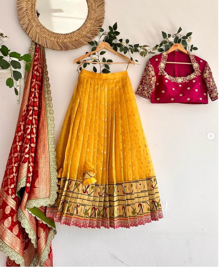 Yellow Pure Kota Silk Lehenga