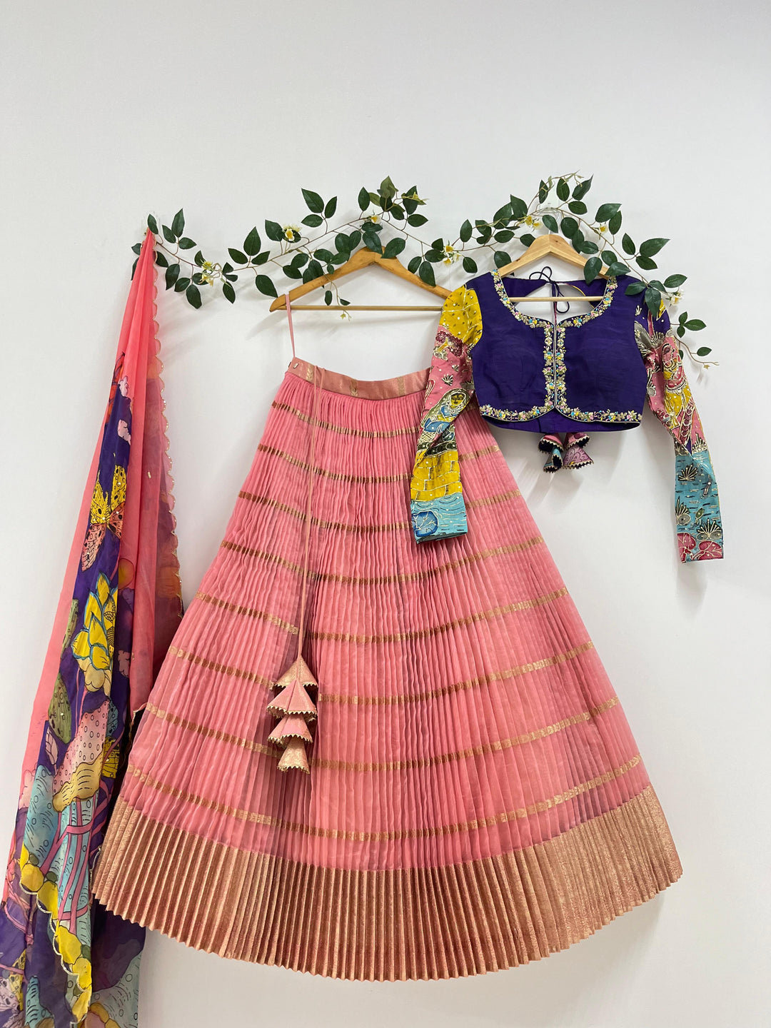 Peach Organza Kalamkari Silk Lehenga