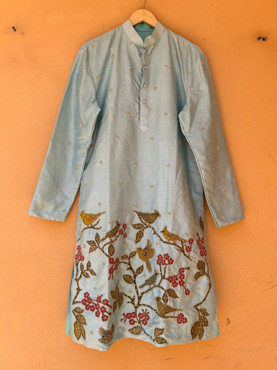 Sky Blue Pen Kalamkari Kurta