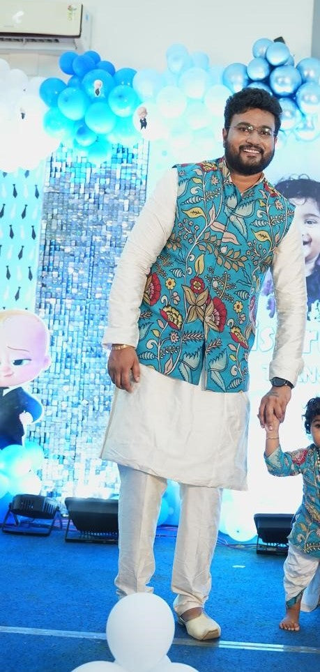 Blue Pen Kalamkari Jacket Set