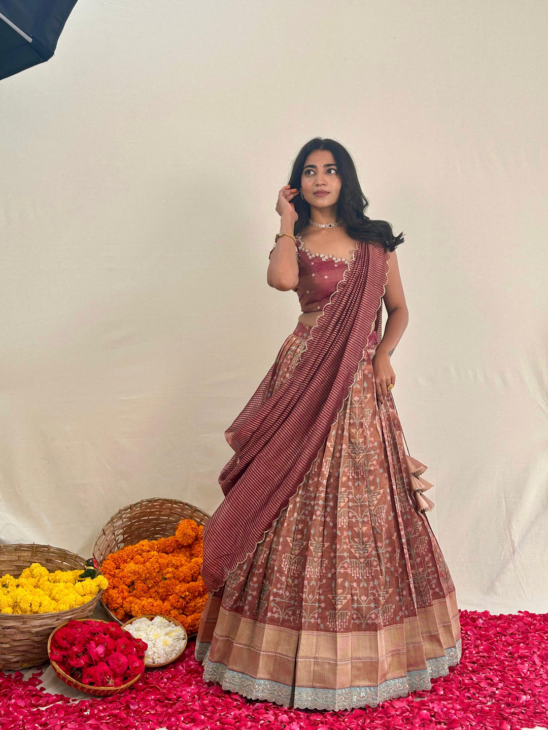 Burgandy Banaras Tissue Silk Lehenga