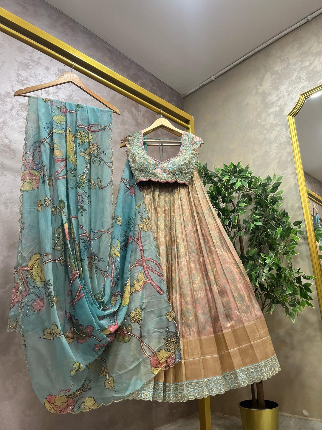 Pastel Pink Banaras Tissue Silk Lehenga