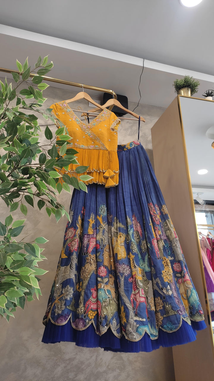 Yellow & Blue Pen Kalamkari Lehenga