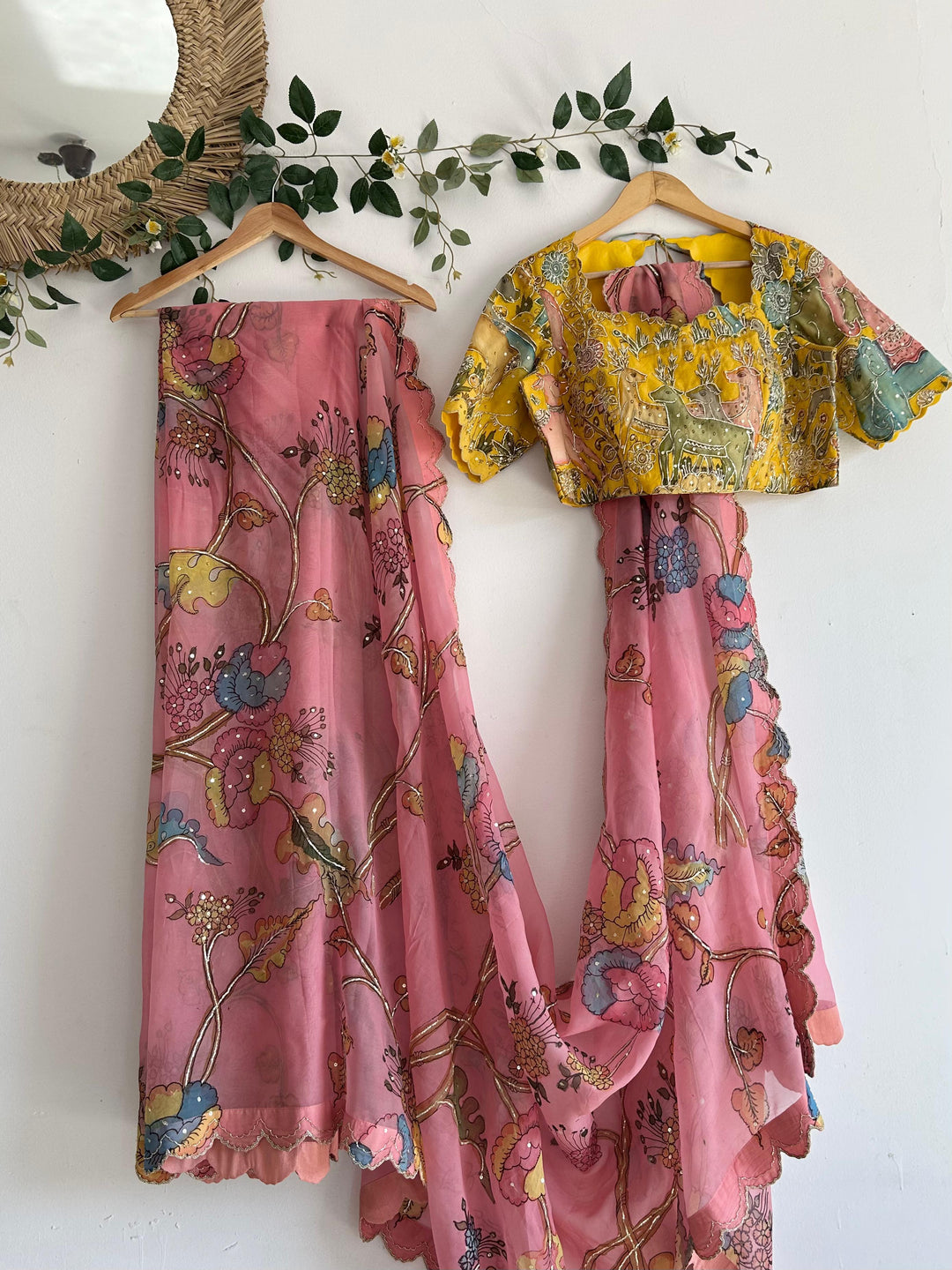 Pink Pen Kalamkari Organza Silk Saree