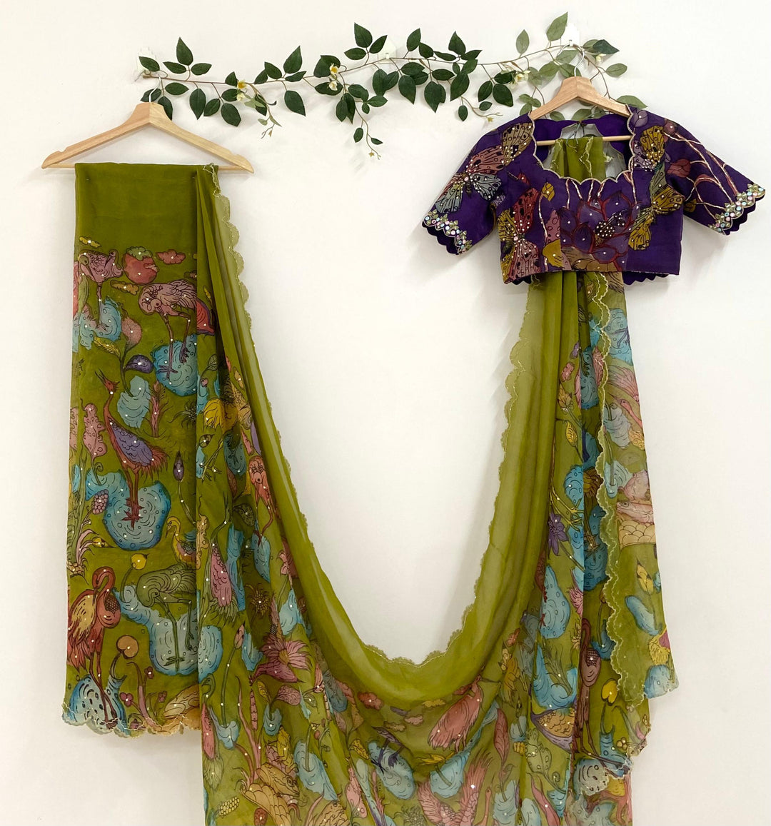 Green Pen Kalamkari Silk Saree