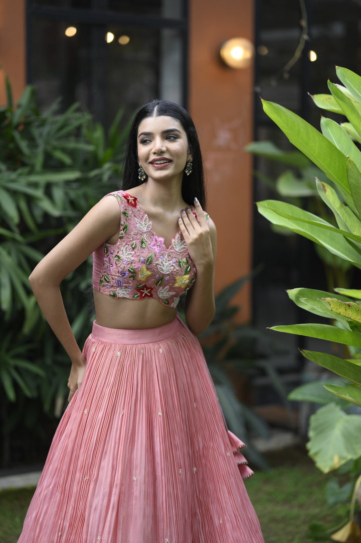 Pink Pure Tissue Silk Lehenga