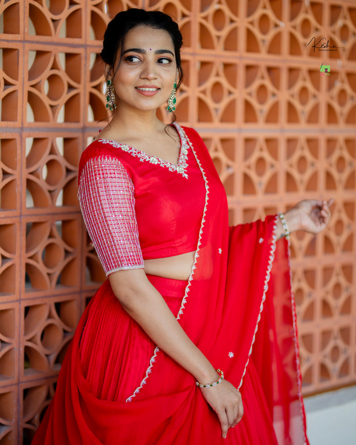 Red Mangalgiri Lehenga