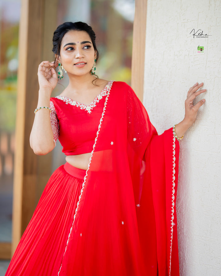 Red Mangalgiri Lehenga