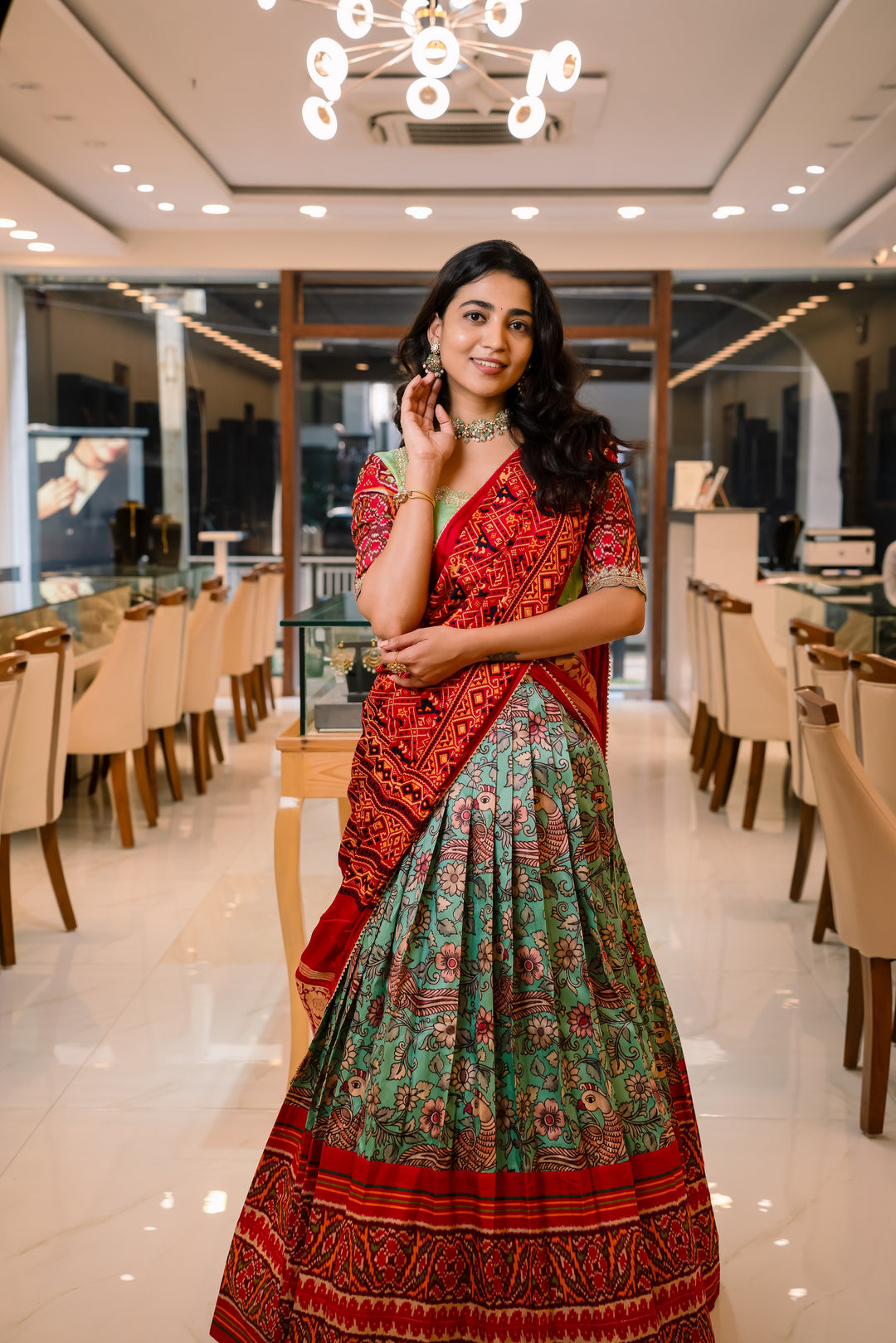 Sea Blue Kalamkari Silk Lehenga