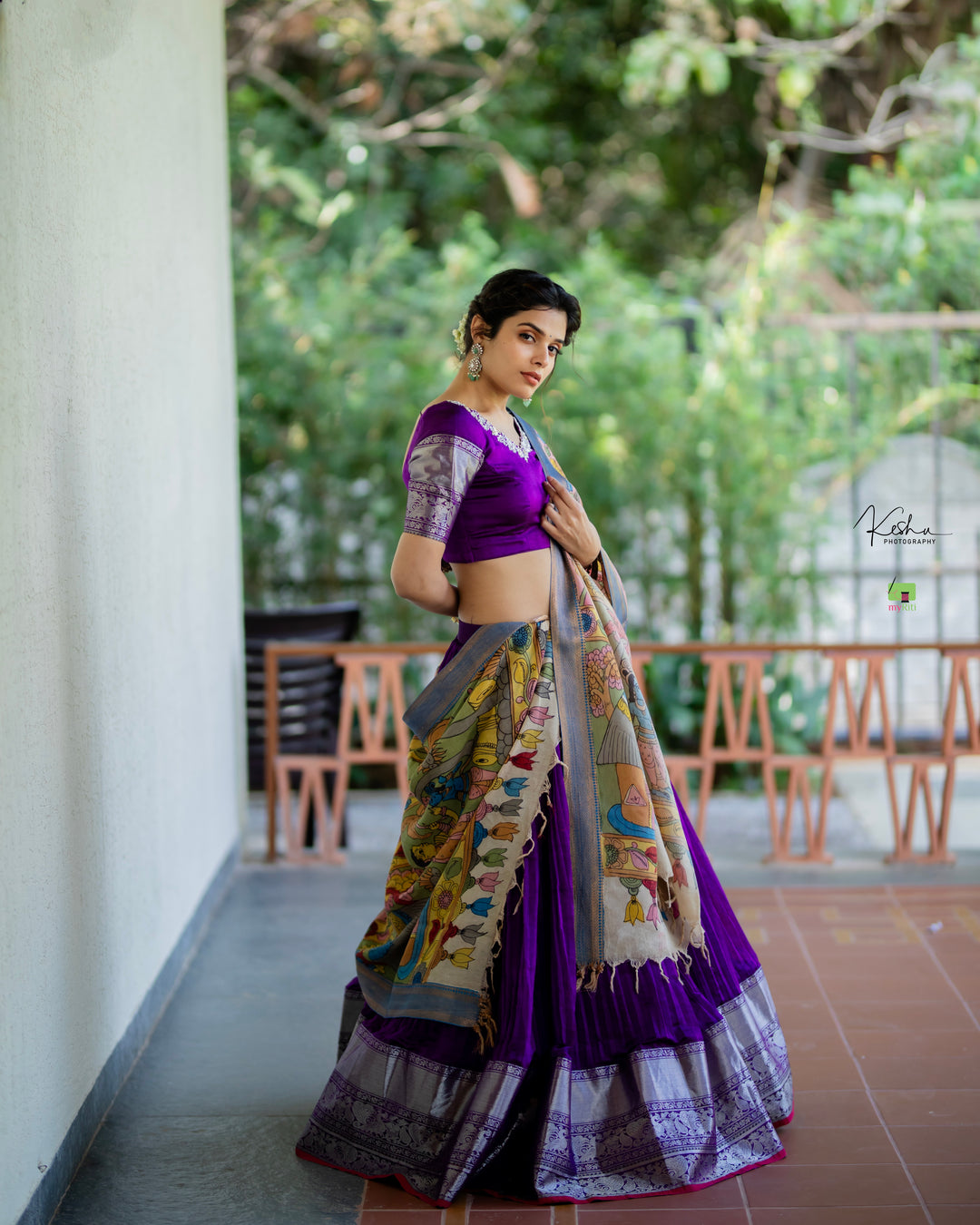 Luxurious Purple Mangalgiri Lehenga from myRiti.com, featuring exquisite traditional motifs on high-quality fabric, perfect for adding a touch of elegance to any festive occasion.