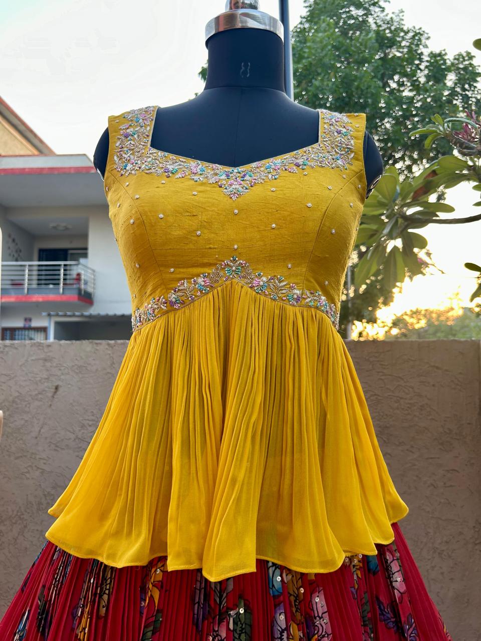Yellow & Red Kalamkari Lehenga