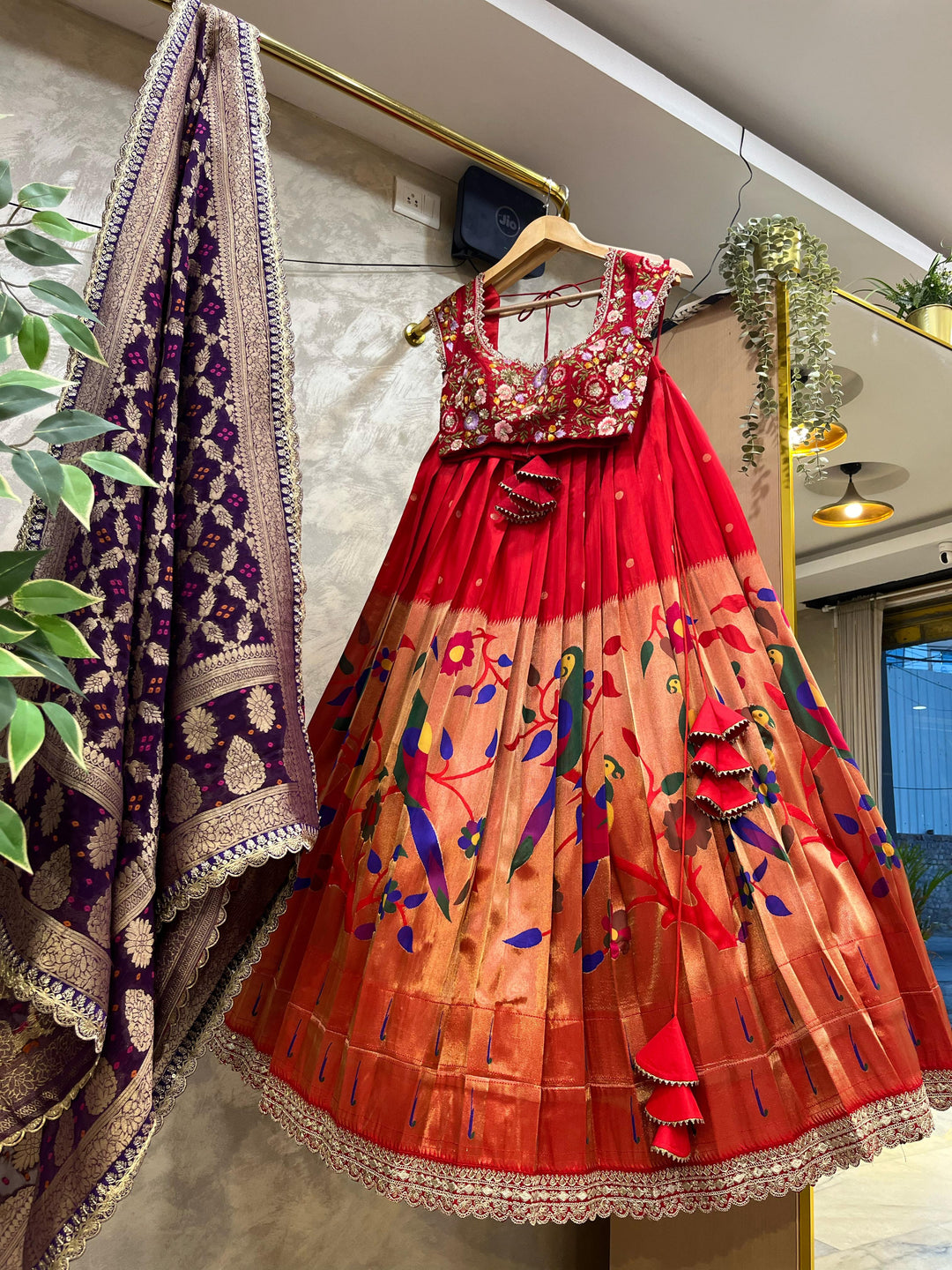 Red Paithani Silk Lehenga