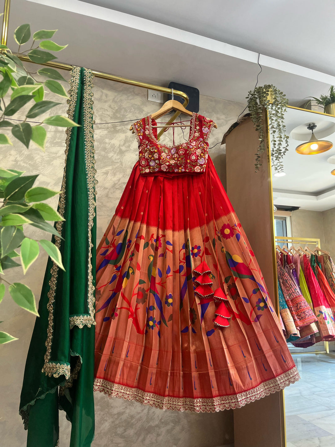 Red Paithani Silk Lehenga