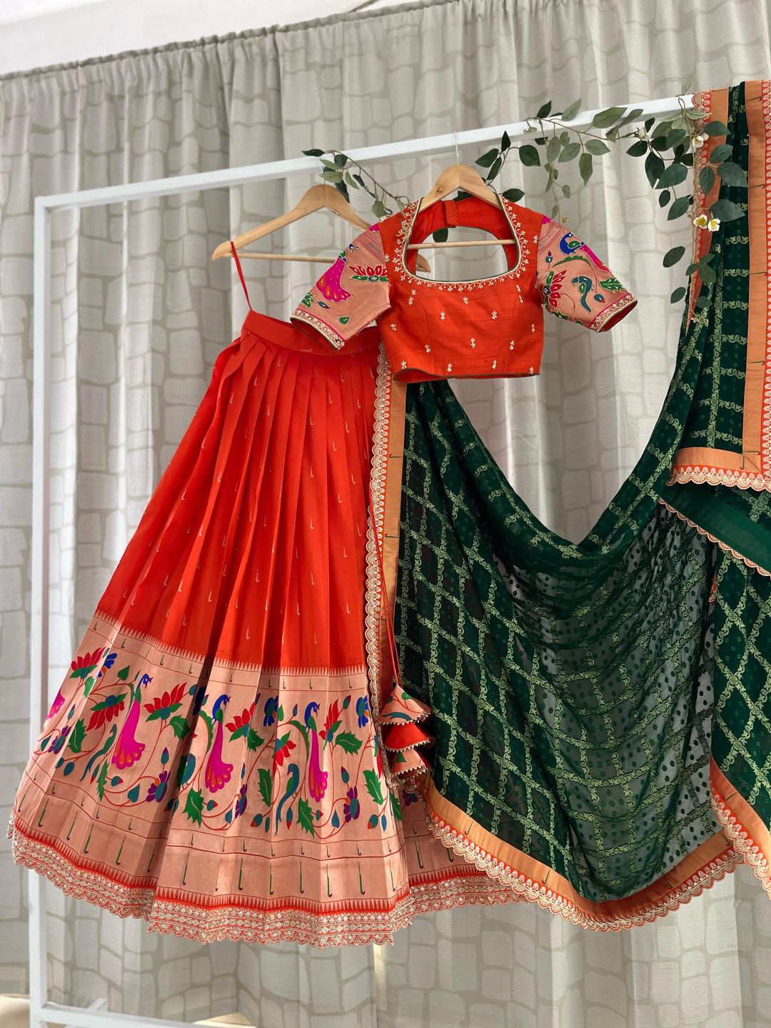 Orange Paithani Silk Lehenga
