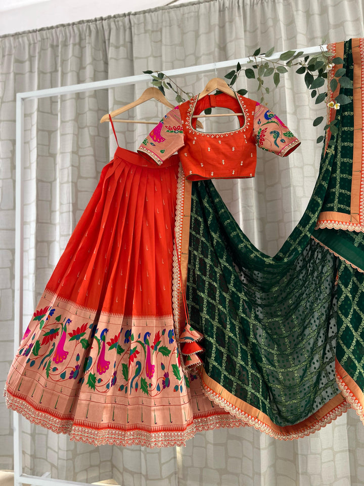 Orange Paithani Silk Lehenga