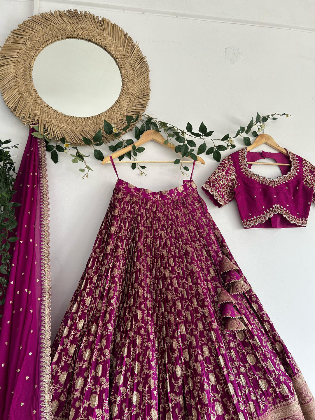 Wine Banaras Silk Lehenga