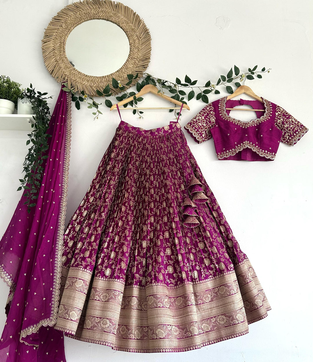Wine Banaras Silk Lehenga