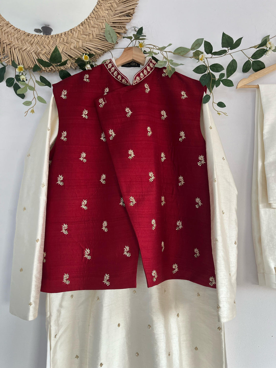 Dark Red Mens Kurta Set