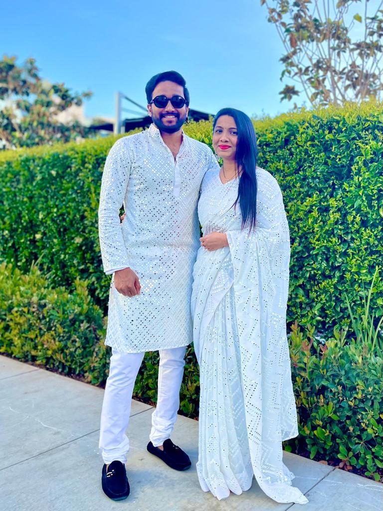 Offwhite Chikankari Couple Combo