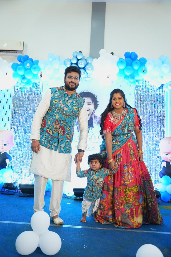 Blue & Red Kalamkari Couple Combo