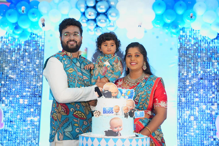 Blue & Red Kalamkari Couple Combo